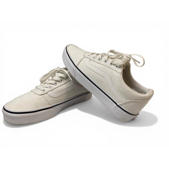 Vans Old Skool White Canvas Sneakers Womens 6 Off White Low Top Casual - Picture 3 of 14